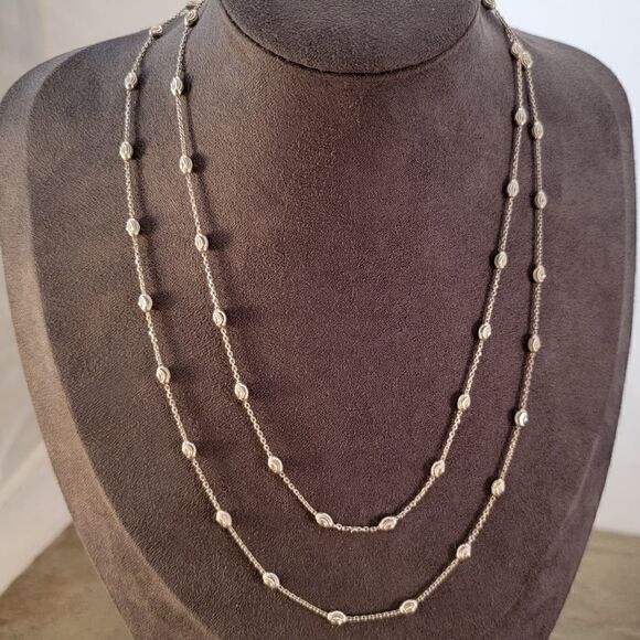 Delicate Sterling Floating Diamond Cut 34" Link Chain Necklace - Picture 5 of 5